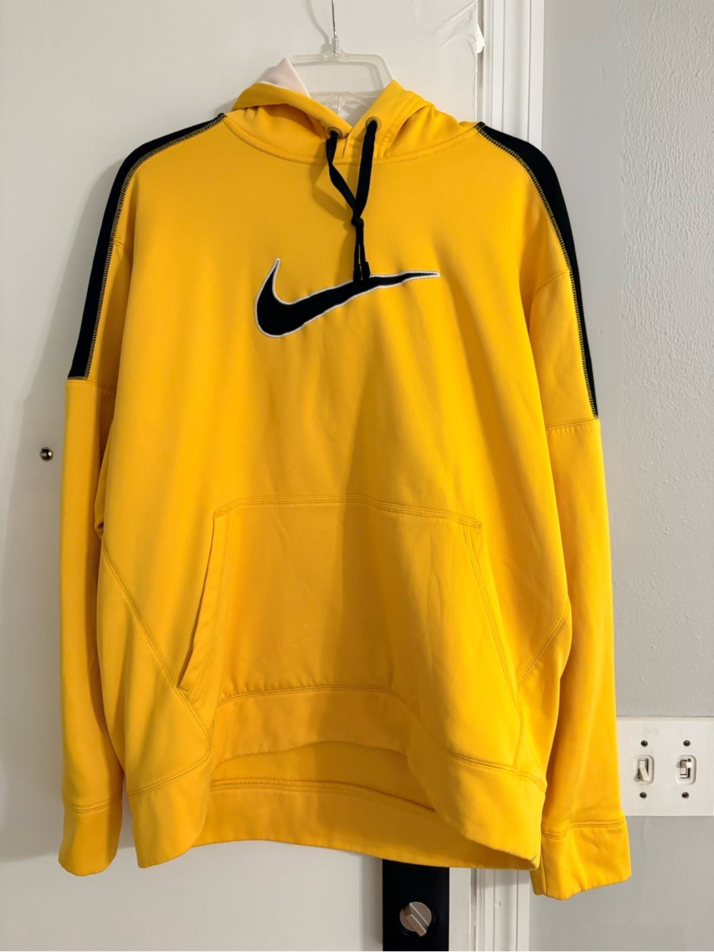 Nike Yellow Hoodie with Black Swoosh and Shoulder Accents